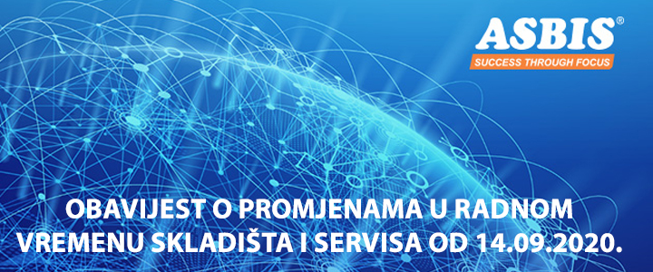 OBAVIJEST O PROMJENAMA U RADNOM VREMENU SKLADIŠTA I SERVISA OD 14.09.2020.